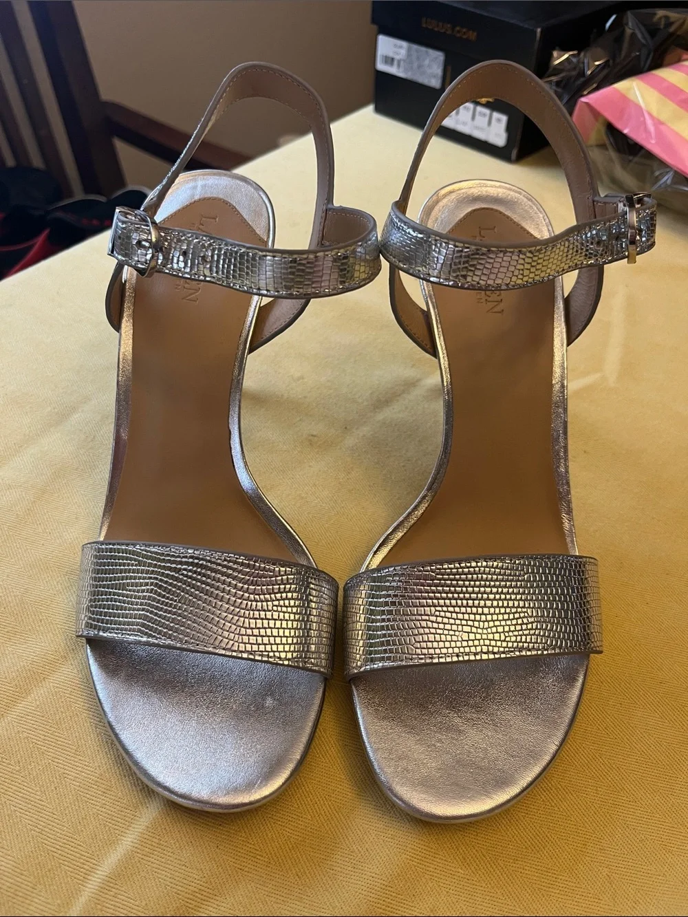 Lauren Ralph Lauren Silver Metallic Textured Stiletto Sandals size 9B
